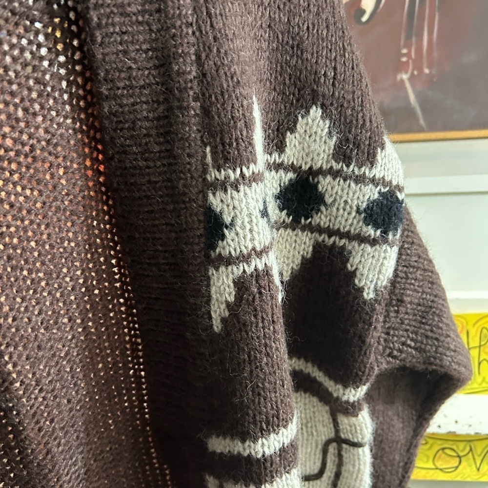 Vintage 60s 70s Grandpa Boho Brown and Cream Cardigan Medium - Picture 14 of 15